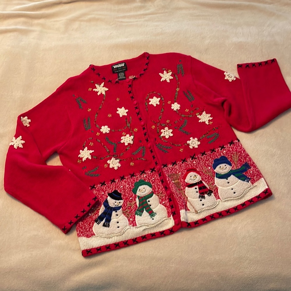🎄Ladies Christmas Snowman sweater, embroidered, Large🎄
